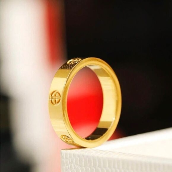 Gold Plated Stainless Steel Gold Minimalist Love Ring - Picture 2 of 3